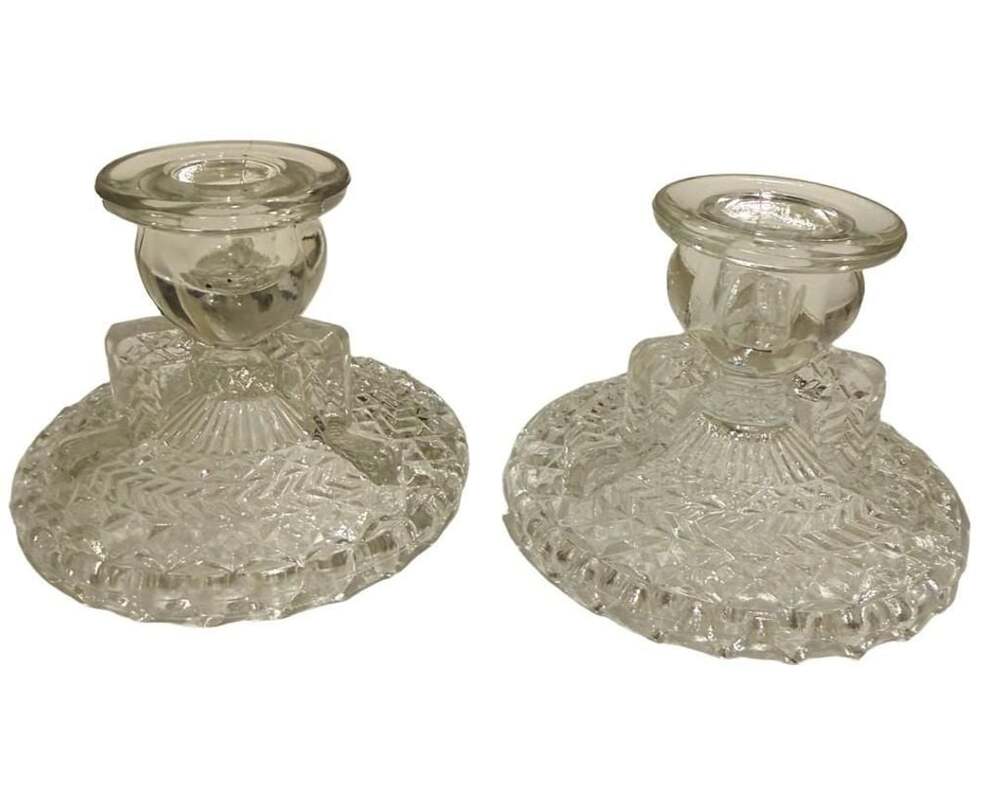 Vintage Anchor Hocking Herringbone Sawtooth Clear Glass Taper Candle Holder